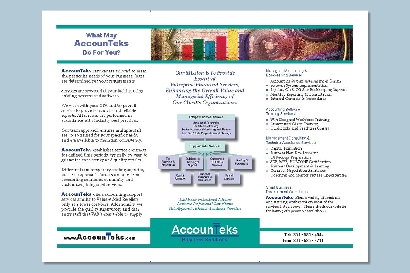 Brochures 1 : Accounteks tri-fold flyer, identity program and display graphics