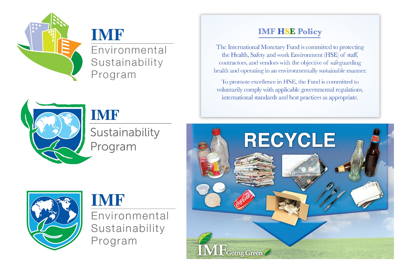 logo 26 : IMF sustainability program logos and recycle wall graphic for cafeteria waste 