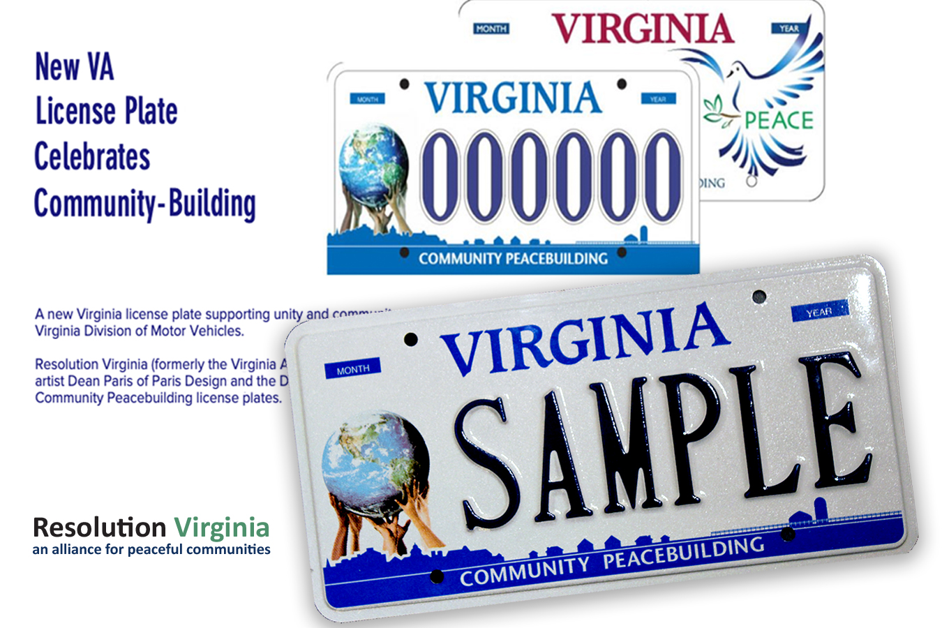 VA Licensce : Vanity License Plate for Community Peace Building available in Virginia