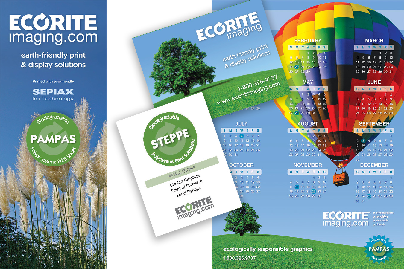 ecorite samps1 : Pampas banner, refigerator magnet, sample card and calendar give aways for Ecorite Imaging