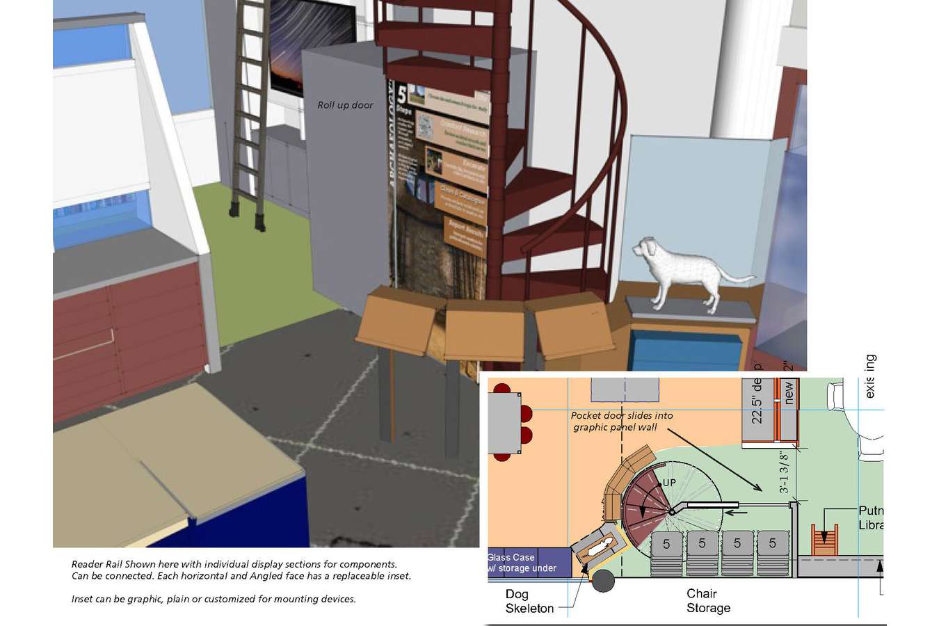 6 CAAM stair view : Spiral stairway access to staff offices, surrounded with display and storage areas 