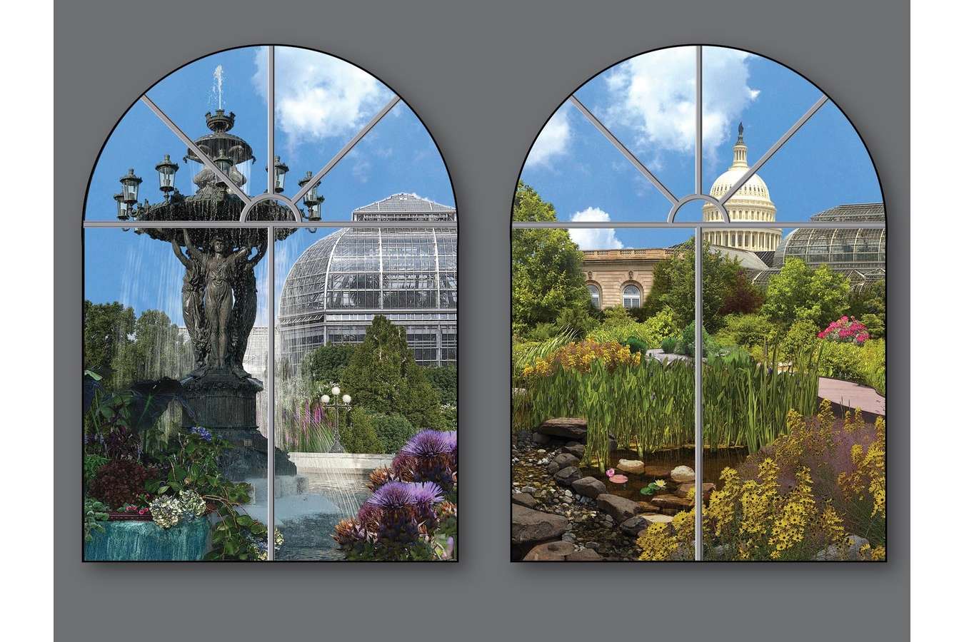 Display Graphics 16 : United States Botanical Garden spring display in main hall, 12' high fabric murals