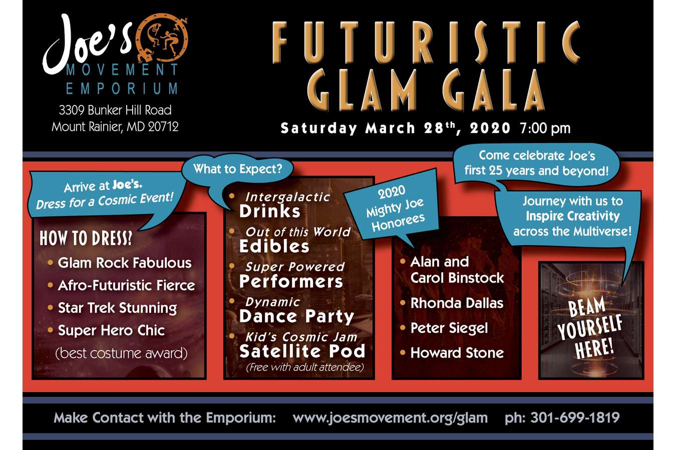 2 J25 FFG : Joe's Movement Emporium Save the Date Postcard – prepping guests for this Multiverse event! (Side 2)
