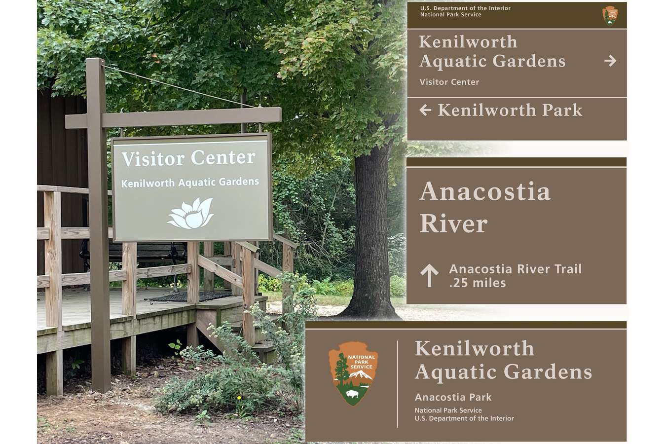 3 Park Signs : Identity signs for the park's main entry, river entry and other locations adhere to NPS standards.